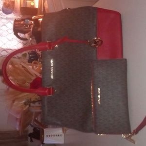 Red and Brown Michael Kors bag